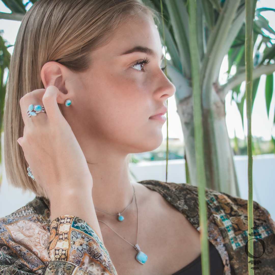 Basic Larimar Earrings 925 Sterling Silver