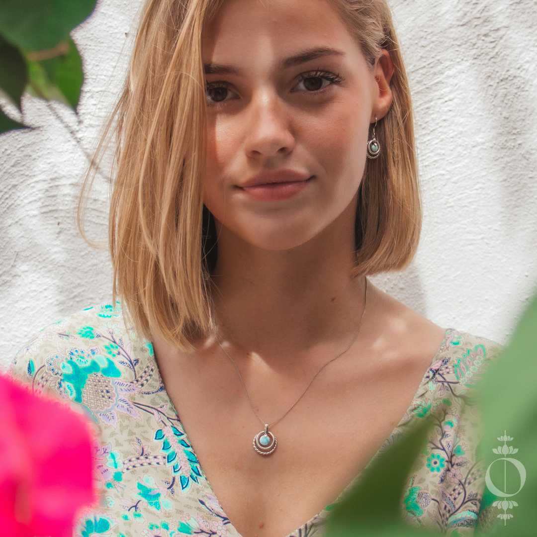 Bohemian Larimar Necklace 925 Sterling Silver