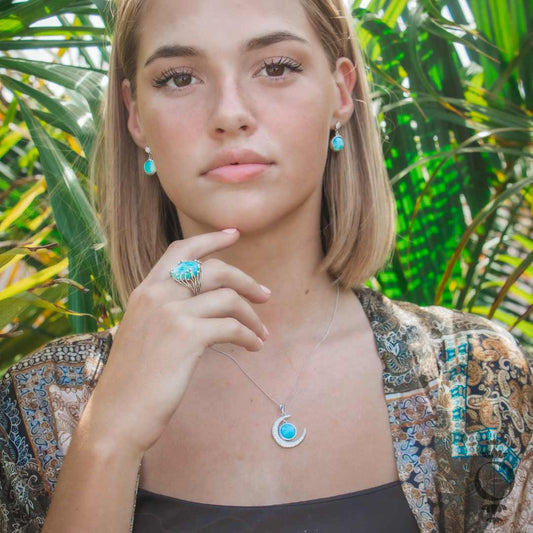 Crescent Larimar Necklace, 925 sterling silver