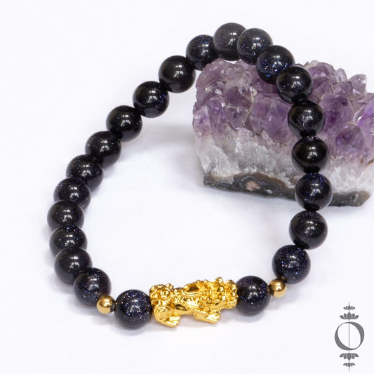 Feng Shui - Pixiu Blue Goldstone Lucky Bracelet