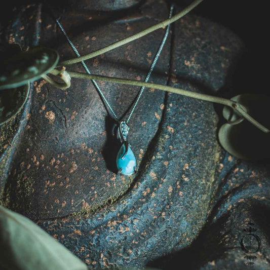Tear Drop Larimar Necklace, 925 Sterling Silver