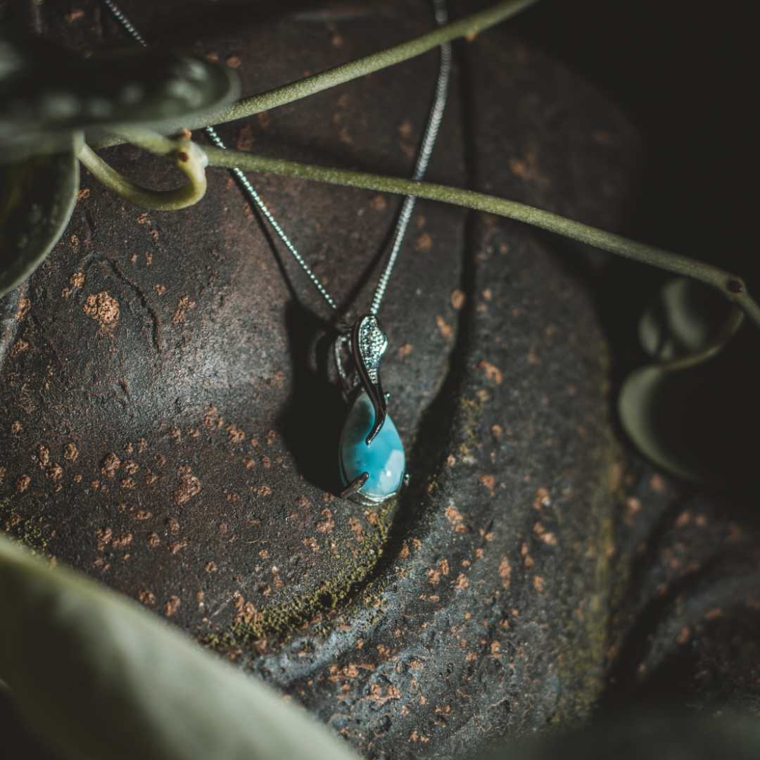 Tear Drop Larimar Necklace, 925 Sterling Silver