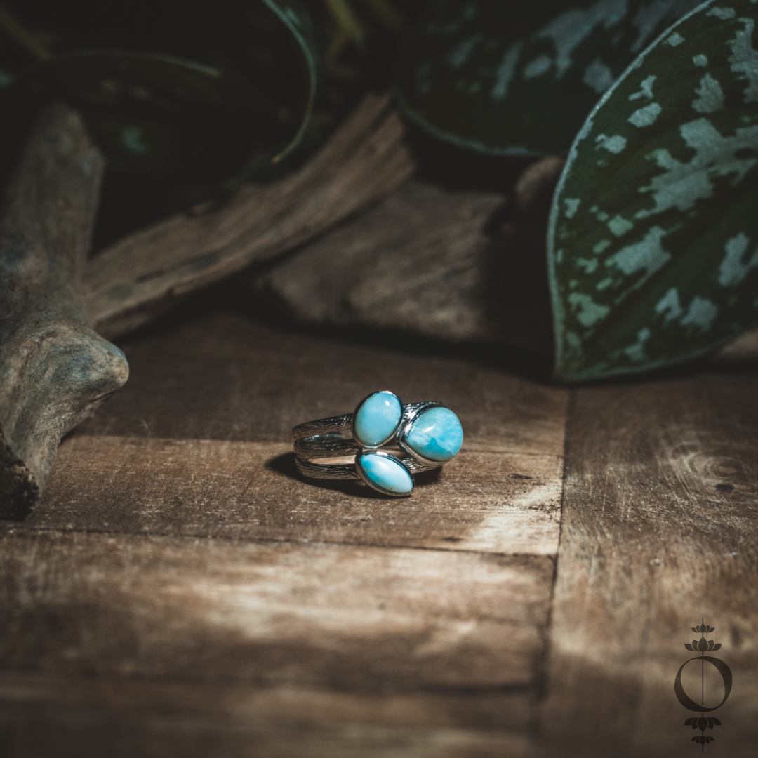 Tear Drops Larimar Ring, 925 sterling silver