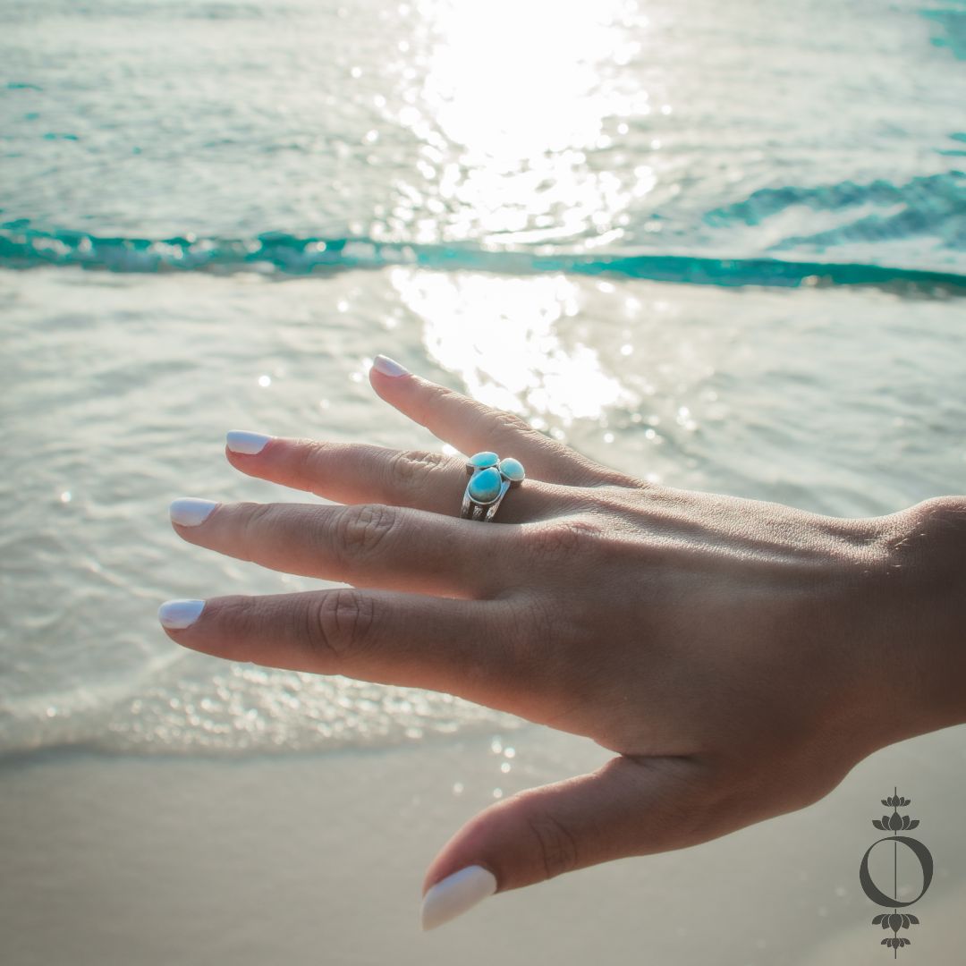 Tear Drops Larimar Ring, 925 sterling silver