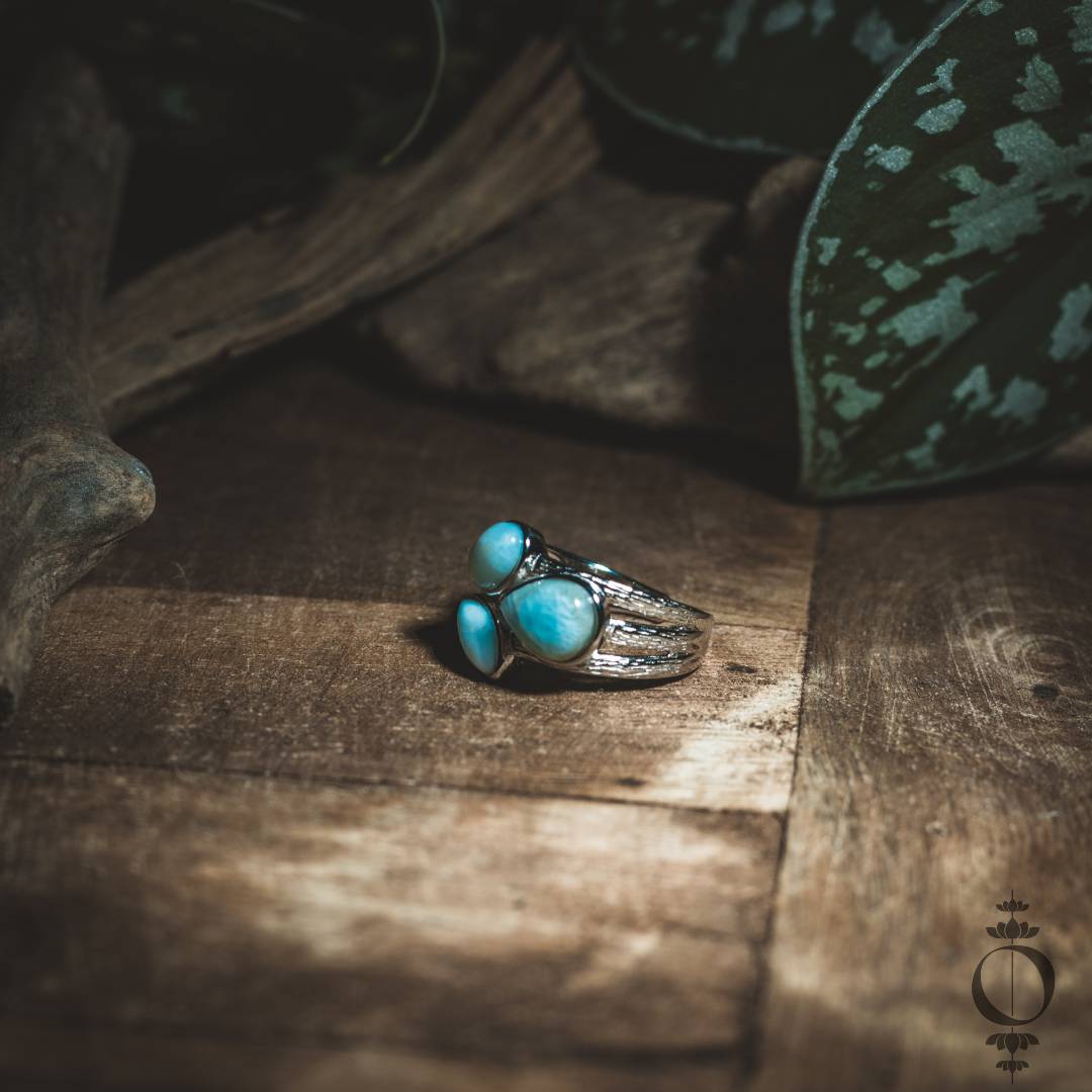 Tear Drops Larimar Ring, 925 sterling silver