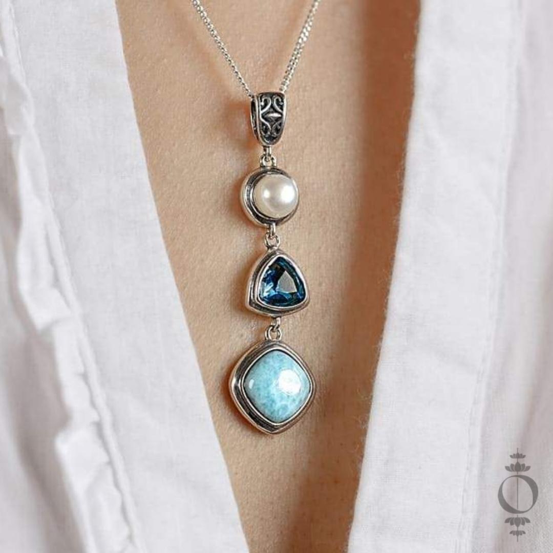 Heavenly Silver Larimar Necklace 925 Sterling Silver