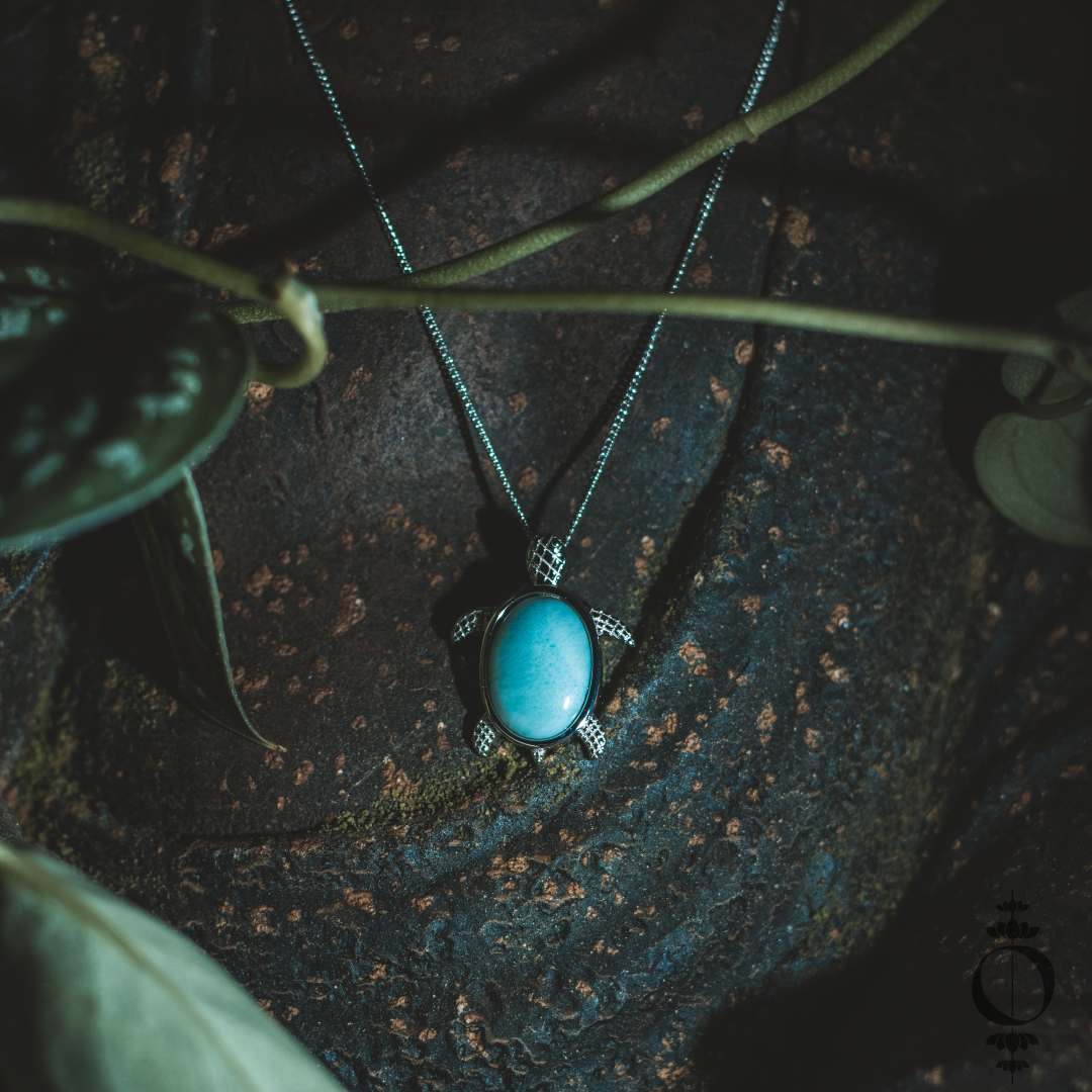 Turtle Larimar Necklace, 925 sterling silver